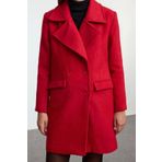 Frm Kadın Moda Şık Regular Ceket Yaka Midi Düz Astarlı Regular Düğme Kapamalı Kaşe Kaban, Kırmızı, 40