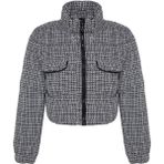 FRM Kadın Moda Şık Regular Dik Yaka Crop Desenli Astarlı Regular Tüvit Crop Şişme Mont - Siyah