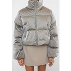 Frm Kadın Moda Şık Regular Dik Yaka Crop Düz Astarlı Oversize Parlak Su İtici Şişme Mont, Vizon, M