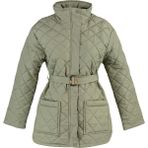 FRM Kadın Moda Şık Regular Dik Yaka Midi Düz Astarlı Oversize Kemerli Su Itici Kapitone Mont - Yeşil