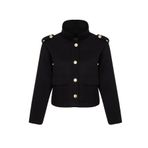 Frm Kadın Moda Şık Regular Gömlek Yaka Standart Düz Astarlı Gold Düğme Detaylı Örme Kaşe İnce Ceket Mont, Siyah, Xl