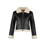Frm Kadın Moda Şık Regular Gömlek Yaka Standart Düz Astarlı Peluş Detaylı Suni Deri Biker Ceket Mont, Siyah, S