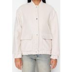Frm Kadın Moda Şık Regular Hakim Yaka Standart Düz Astarlı Regular Buklet Bomber İnce Ceket Mont, Ekru, L