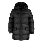 Frm Kadın Moda Şık Regular Kapüşonlu Yaka Midi Düz Astarlı Oversize Kapüşonlu Su İtici Şişme Mont, Siyah, L