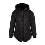 Frm Kadın Moda Şık Regular Kapüşonlu Yaka Midi Düz Çift Taraflı Kapüşonlu Peluş Kapitone Şişme Mont, Siyah, Xs