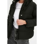 FRM Kadın Moda Şık Regular Kapüşonlu Yaka Standart Düz Astarlı Kapüşonlu Su Itici Şişme Anorak Mont - Siyah