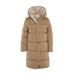 Frm Kadın Moda Şık Regular Kapüşonlu Yaka Uzun Düz Çift Taraflı Kapüşonlu Su İtici Şişme Anorak Mont, Kahverengi, L