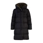Frm Kadın Moda Şık Regular Kapüşonlu Yaka Uzun Düz Çift Taraflı Kapüşonlu Su İtici Şişme Anorak Mont, Siyah-Haki, Xs