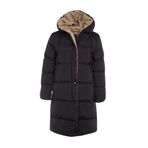 Frm Kadın Moda Şık Regular Kapüşonlu Yaka Uzun Düz Çift Taraflı Kapüşonlu Su İtici Şişme Anorak Mont, Siyah, Xl