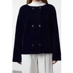 Frm Kadın Moda Şık Regular Kruvaze Regular Tüylü Mont Görünümlü Triko Hırka, Lacivert, S