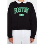Frm Kadın Moda Şık Regular Polo Yaka Düşük Kol Regular Baskılı Boyfriend Şardonlu Örme Sweatshirt, Siyah, M