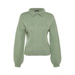 Frm Kadın Moda Şık Regular Polo Yaka Uzun Kol Saç Örgü Geniş Kalıp Yumuşak Dokulu Lü Triko Kazak, Mint, S