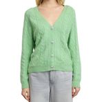 Frm Kadın Moda Şık Regular V Yaka Oversize Geniş Kalıp Simli Triko Hırka, Mint, S