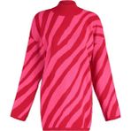 Frm Kadın Moda Şık Tesettür Dik Yaka Düşük Kol Regular Pembe Animal Çizgi Desenli Triko Kazak, Kırmızı, L/Xl
