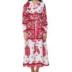 Frm Kadın Moda Şık Tesettür Maxi Boy Gömlek Yaka Regular Dokuma Saten Desenli Gömlek Abiye Elbise, Fuşya, 36