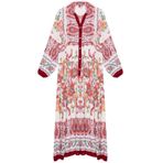 Frm Kadın Moda Şık Tesettür Maxi Boy Hakim Yaka Relaxed Çiçekli Viskon Dokuma Elbise, Bordo, 36