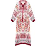 Frm Kadın Moda Şık Tesettür Maxi Boy Hakim Yaka Relaxed Çiçekli Viskon Dokuma Elbise, Bordo, 36