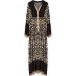 FRM Kadın Moda Şık Tesettür Maxi Boy Hakim Yaka Relaxed Desenli Viskon Dokuma Elbise - Siyah - 44