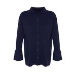 Frm Kadın Moda Şık Tesettür Regular Polo Yaka Relaxed Ribana Triko Hırka, Koyu Lacivert, M
