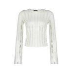 Frm Kadın Moda Şık Üst Giyim Crop Bisiklet Yaka İspanyol Kol Regular Kalıp Örme Fileli Slim Fit Bluz, Ekru, M