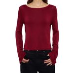 Frm Kadın Moda Şık Üst Giyim Crop Bisiklet Yaka İspanyol Kol Regular Kalıp Örme Kayık Yaka Fit Bluz, Bordo, Xs