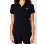 Frm Kadın Moda Şık Üst Giyim Regular Polo Yaka Regular Kalıp Örme Havlu Bluz, Siyah, Xs