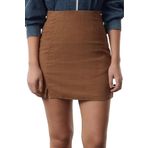 Frm Kadın Moda Stil Maxi Astarsız Dokuma Kadife Kumaş Yırtmaçlı Mini Boy Dokuma Etek, Kahverengi, 38