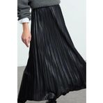 Frm Kadın Moda Stil Maxi Astarsız Örme Tesettür Piliseli Deri Görünümlü Uzun Esnek Örme Etek, Siyah, S