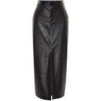 Frm Kadın Moda Stil Maxi Astarsız Örme Yırtmaçlı Suni Deri Yüksek Bel Maxi Örme Etek, Siyah, Xs