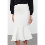 FRM Kadın Moda Stil Midi Astarsız Triko Premium Iplik Özel Iplik Midi Boy Triko Etek - Kemik