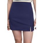 Frm Kadın Moda Stil Mini Astarsız Dokuma Mini Yırtmaçlı Etek, Lacivert, 38