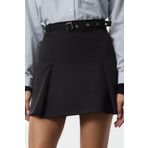 Frm Kadın Moda Stil Mini Astarsız Örme Düşük Bel Kuşgözü Ve Kemer Detaylı Mini Kalem Etek, Siyah, S