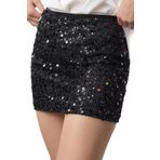 Frm Kadın Moda Stil Mini Astarsız Örme Payet Örme Kısa Etek, Siyah, 38