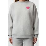 Frm Kadın Oversize Bisiklet Yaka Düşük Kol Uzun Kalın Polarlı Sırt Kabartma Baskılı Örme Sweatshirt, Gri Melanj, Xs