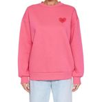 Frm Kadın Oversize Bisiklet Yaka Düşük Kol Uzun Kalın Polarlı Sırt Kabartma Baskılı Örme Sweatshirt, Pembe, L