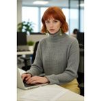 FRM Kadın Oversize Super Crop Balıkçı Yaka Akrilik Triko Kazak Kışlık Günlük Stilinize Yenilik - Gri