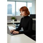 FRM Kadın Şık Fitted Crop Uzun Reglan Kollu Dik Yaka Fitilli Triko Kazak Kış Günleri Için Ideal Model - Siyah