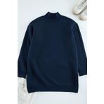 Frm Kadın Tesettür Moda Relaxed Dik Yaka Standart Kol Uzun Yırtmaç Detaylı İçi Polarlı Örme Sweatshirt, Lacivert, Xs