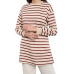 Frm Kadın Tesettür Moda Şık Oversize Bisiklet Yaka Düşük Kol Regular Taş Çizgili Örme Tunik Sweatshirt, Kırmızı, S