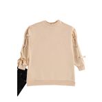 Frm Kadın Tesettür Moda Şık Oversize Bisiklet Yaka Düşük Kol Uzun Bağcık Detaylı Sweatshirt, Bej, L