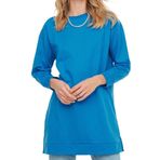 Frm Kadın Tesettür Moda Şık Regular Bisiklet Yaka Düşük Kol Uzun 2Li Paket Basic Örme Sweatshirt, Mavi-Yeşil, S