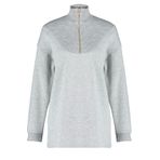 Frm Kadın Tesettür Moda Şık Regular Dik Yaka Standart Kol Regular Fermuarlı Yaka Detaylı Örme Sweatshirt, Gri Melanj, Xl