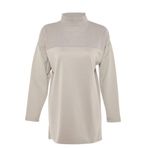 Frm Kadın Tesettür Moda Şık Regular Dik Yaka Standart Kol Regular Örme Sweatshirt Tunik, Vizon, L