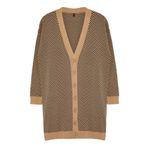 Frm Kadın Tesettür Moda Şık Regular V Yaka Uzun Kol Çizgili Mavi Zikzak Triko Hırka, Camel, S