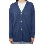 Frm Kadın Tesettür Moda Şık Regular V Yaka Uzun Kol Düz Kalp Düğmeli Triko Hırka, Indigo, Xl