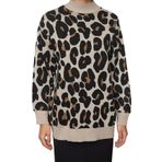Frm Kadın Tesettür Moda Şık Standart Bisiklet Yaka Uzun Kol Dokulu Leopar Desenli Triko Kazak, Bej, Xl