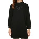 Frm Kadın Tesettür Regular Bisiklet Yaka Standart Kol Regular Yırtmaç Detaylı Baskılı Örme Sweatshirt, Siyah, S