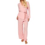 Frm Kadın Viskon Kruvaze Uzun Kol Pudra Biye Detaylı Kruvaze Viskon Gömlek-Pantolon Dokuma Pijama Takımı, Pudra-003, 34