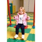 FRM Kız Çocuk Üçlü Kombin Ekose Ceket Baskılı Tişört ve Örme Pantolon Kaliteli Şık Rahat - Pembe - 3 - 4 Yaş