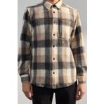 Frm Moda Gömlek Yaka Ekose Uzun Kol Unisex Regular Fit Kışlık Kareli Oduncu Gömlek Ceket, Bej, L